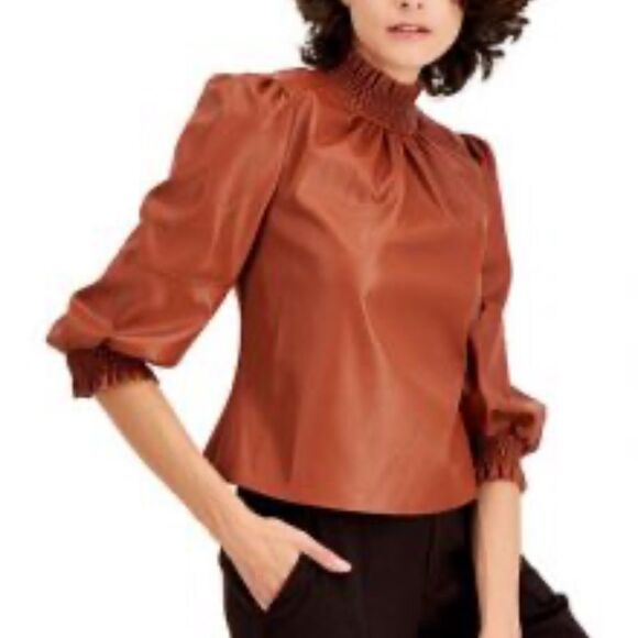 Faux-Leather Mock-Neck Top by INC International Concepts Size M - Picture 3 of 13